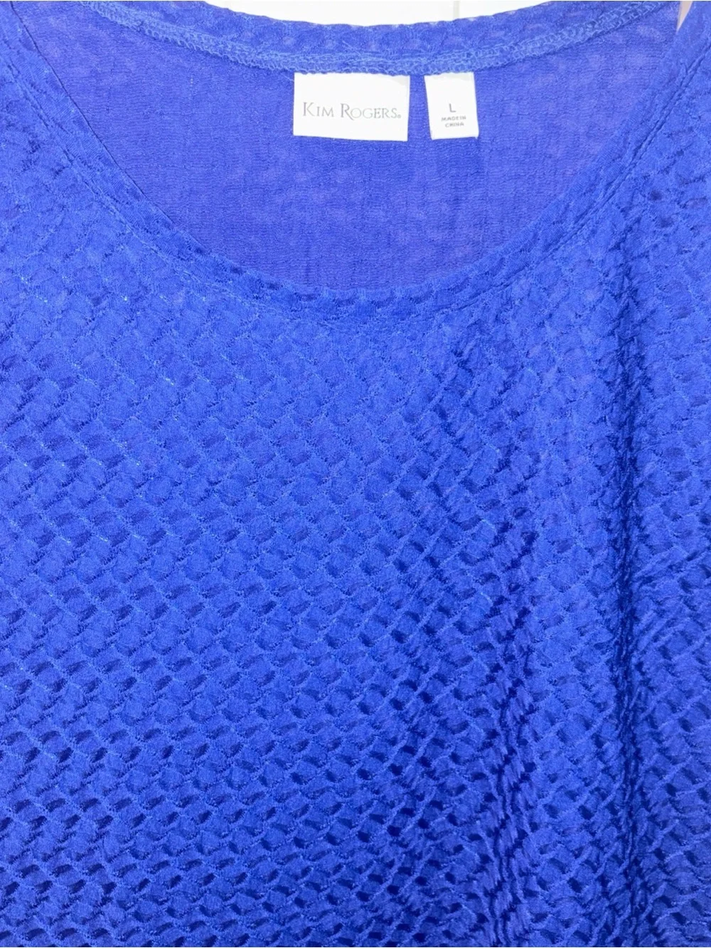 Kim Rogers Royal Blue Long Sleeve Textured Women's lined Top in large